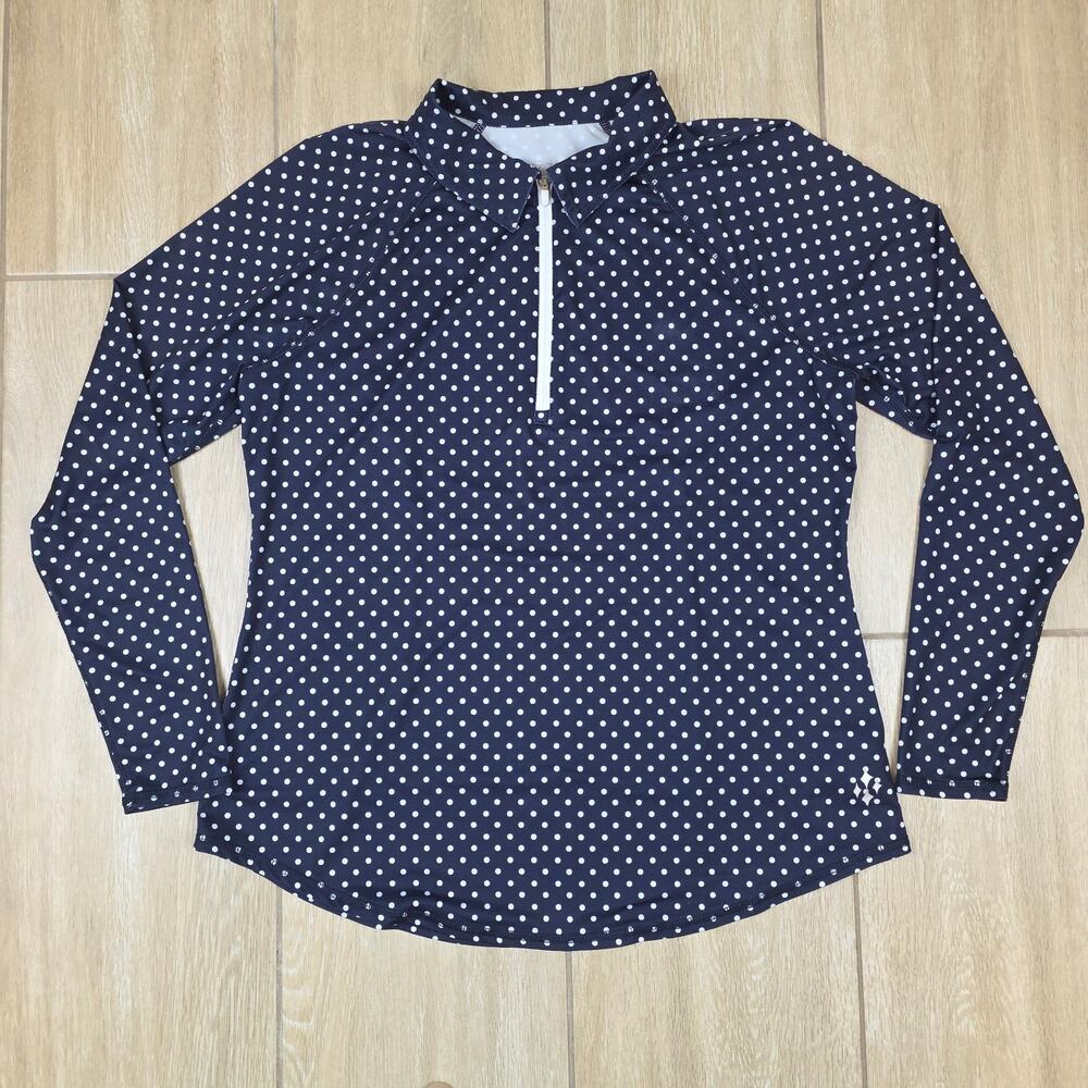 Jofit Golf Pullover Women L Navy White Polka Dot Quarter Zip Stretch Athletic